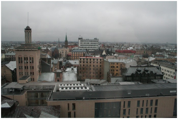 Udsigten fra hotelvrelset p vores hotel i Riga